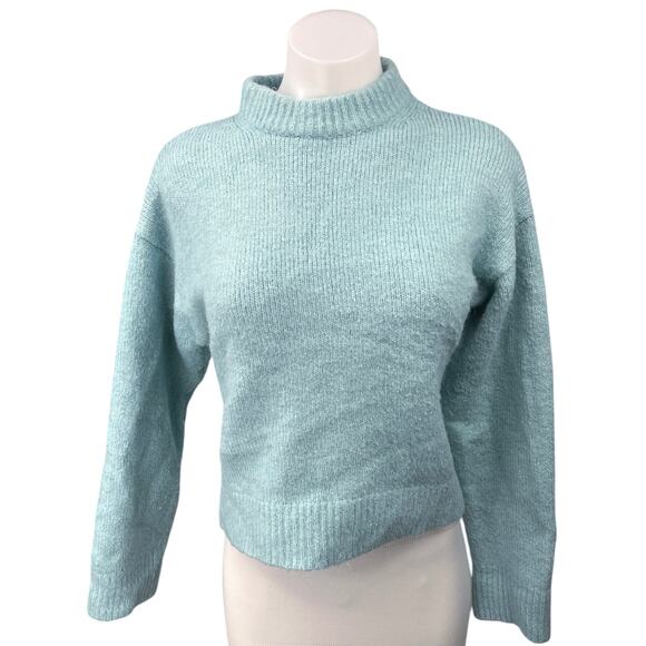 Zara Women's Blue Wool Alpaca Knit Mock Neck Long Sleeve Pullover Sweater Top S - Picture 1 of 4